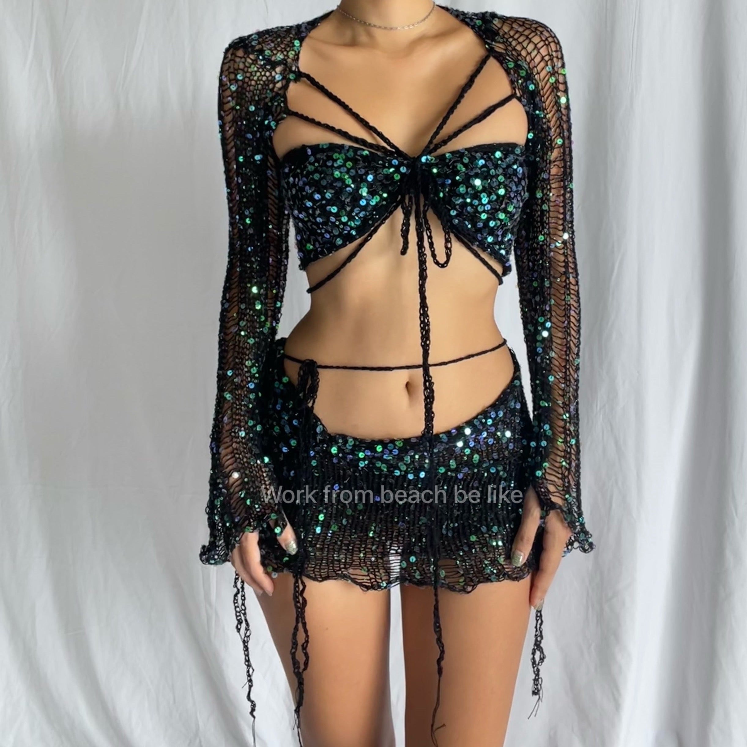 Butterfly set (Top & Skirt) - Black