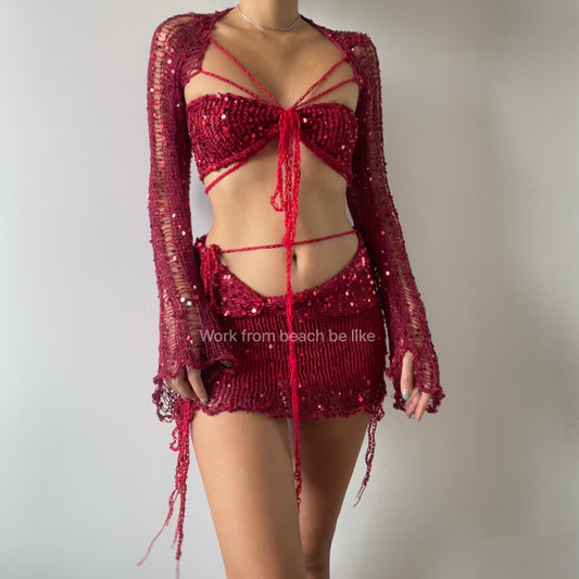Butterfly set (Top & Skirt) - Red
