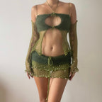 Fluffy set (Top&Skirt) - Dark Green