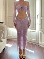 Butterfly set (Top & Long skirt ) - Pale Purple