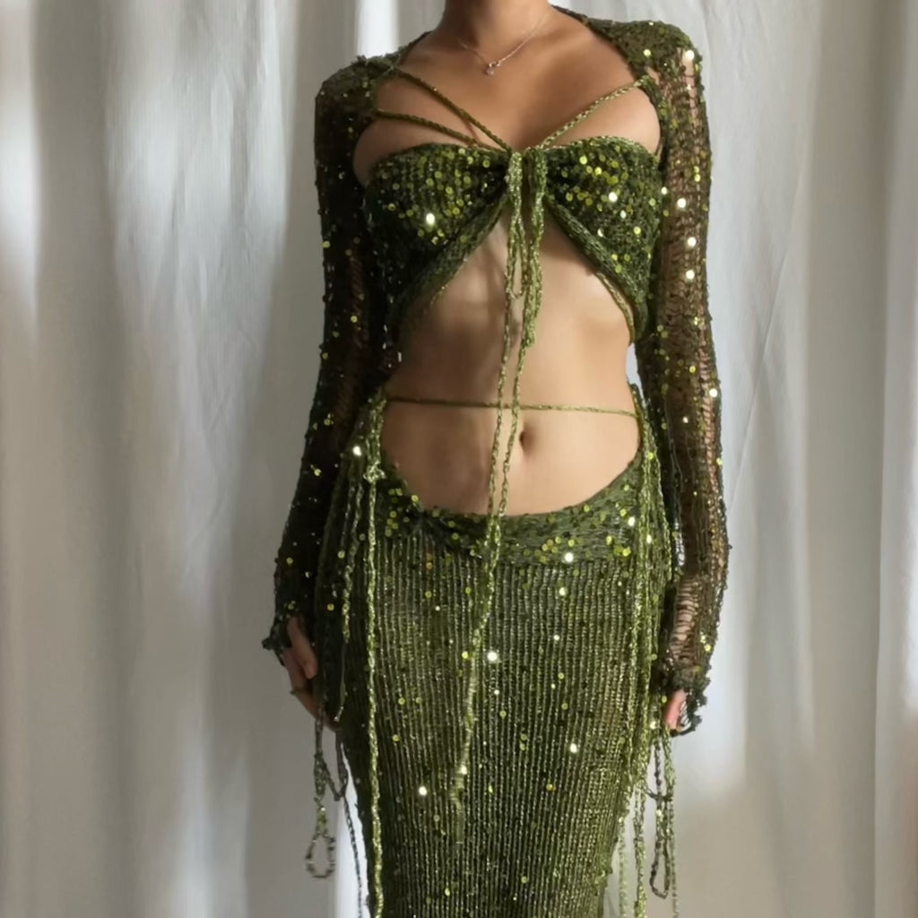 Butterfly set (Top & Skirt) - Dark Green