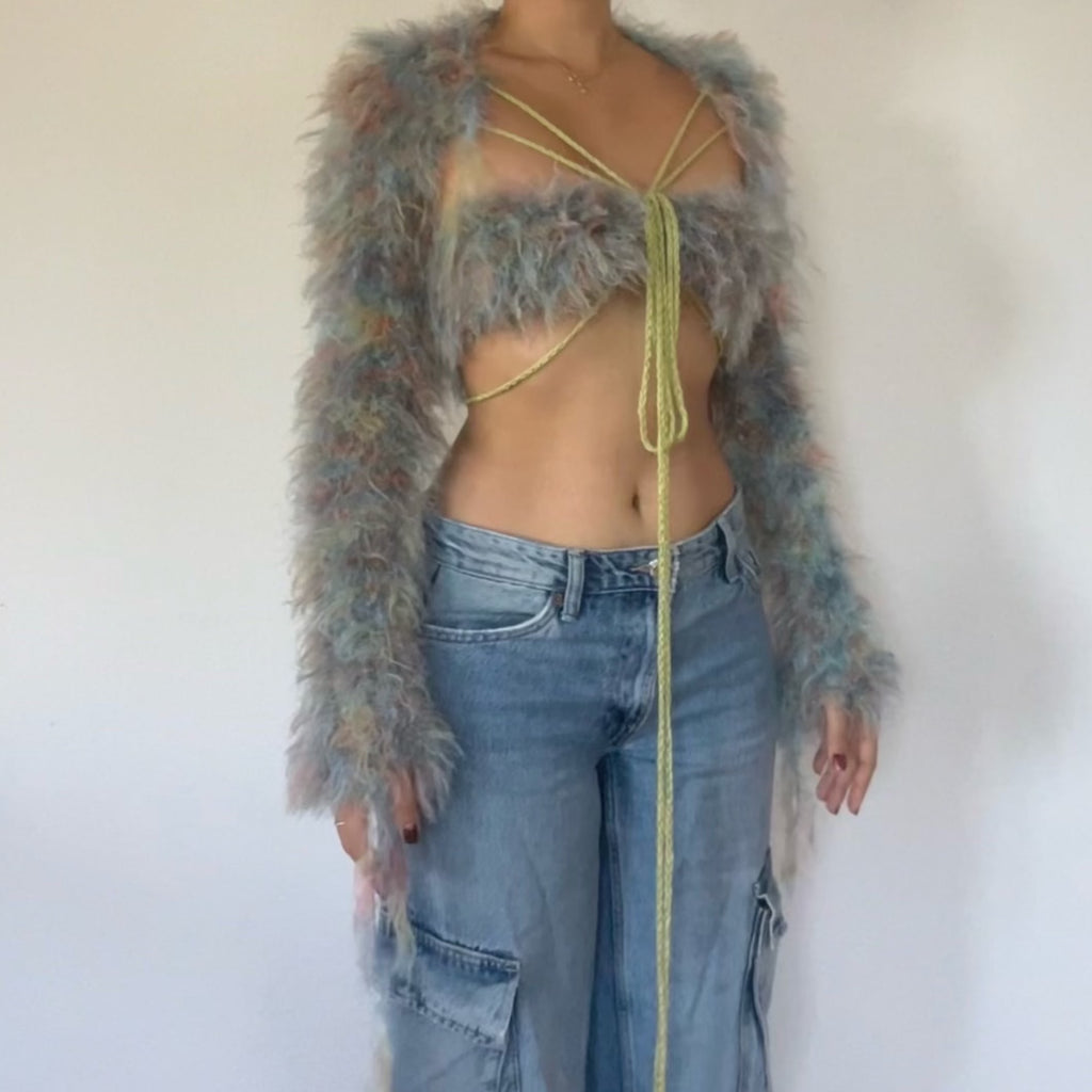 Fluffy top - Blue, Green & Orange