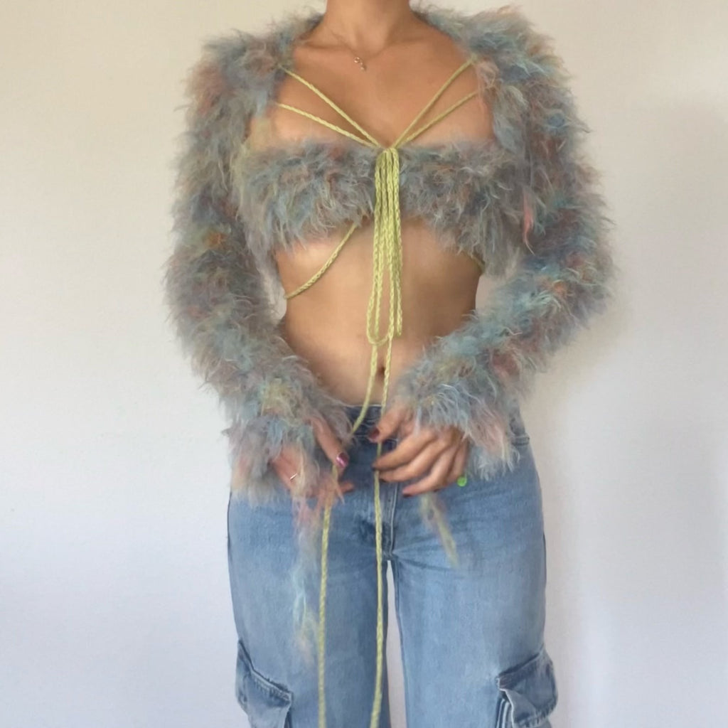 Fluffy top - Blue, Green & Orange