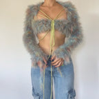 Fluffy top - Blue, Green & Orange