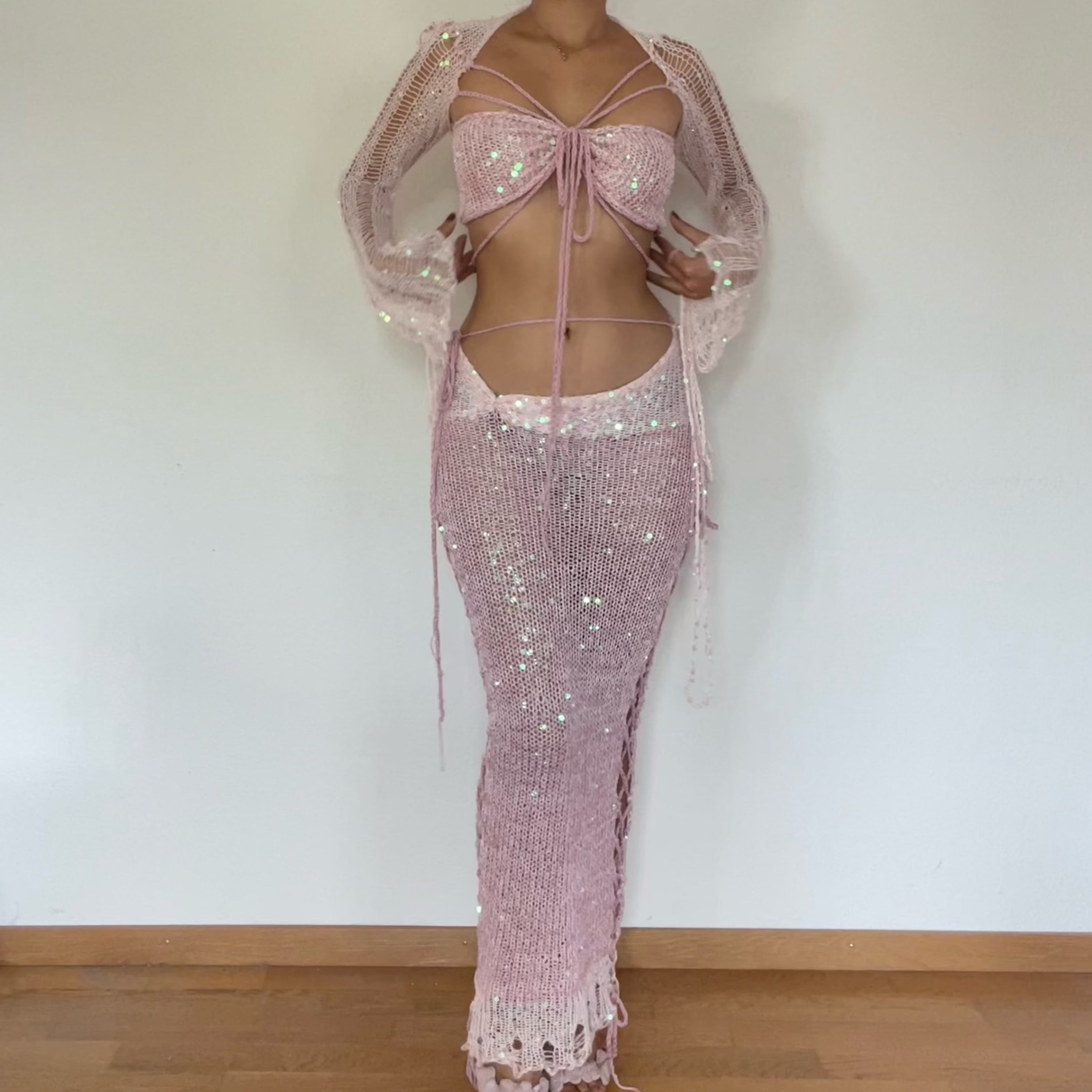 Butterfly set (Top & Long skirt) - Pink