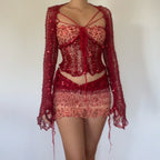 Butterfly set (Top & Skirt ) - Red & Orange