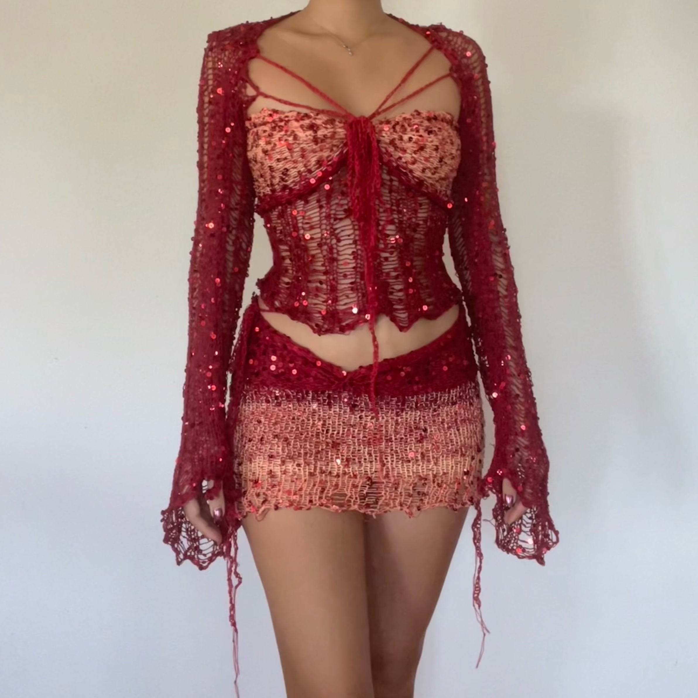 Butterfly set (Top & Skirt ) - Red & Orange