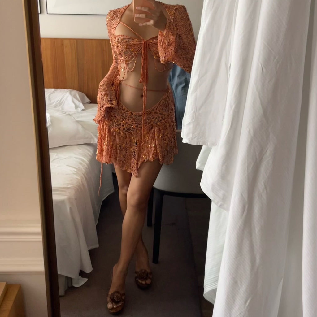 Butterfly set ( Top & Skirt ) - Orange