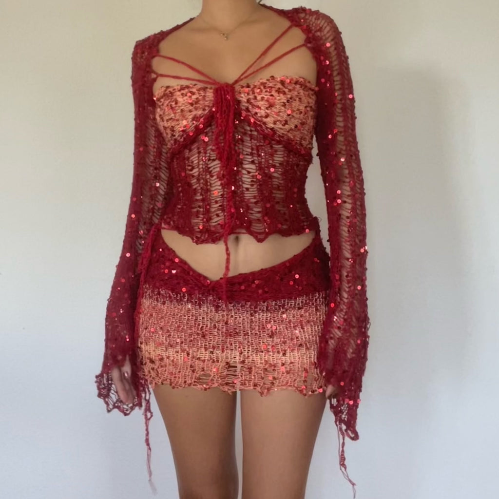 Butterfly set (Top & Skirt ) - Red & Orange