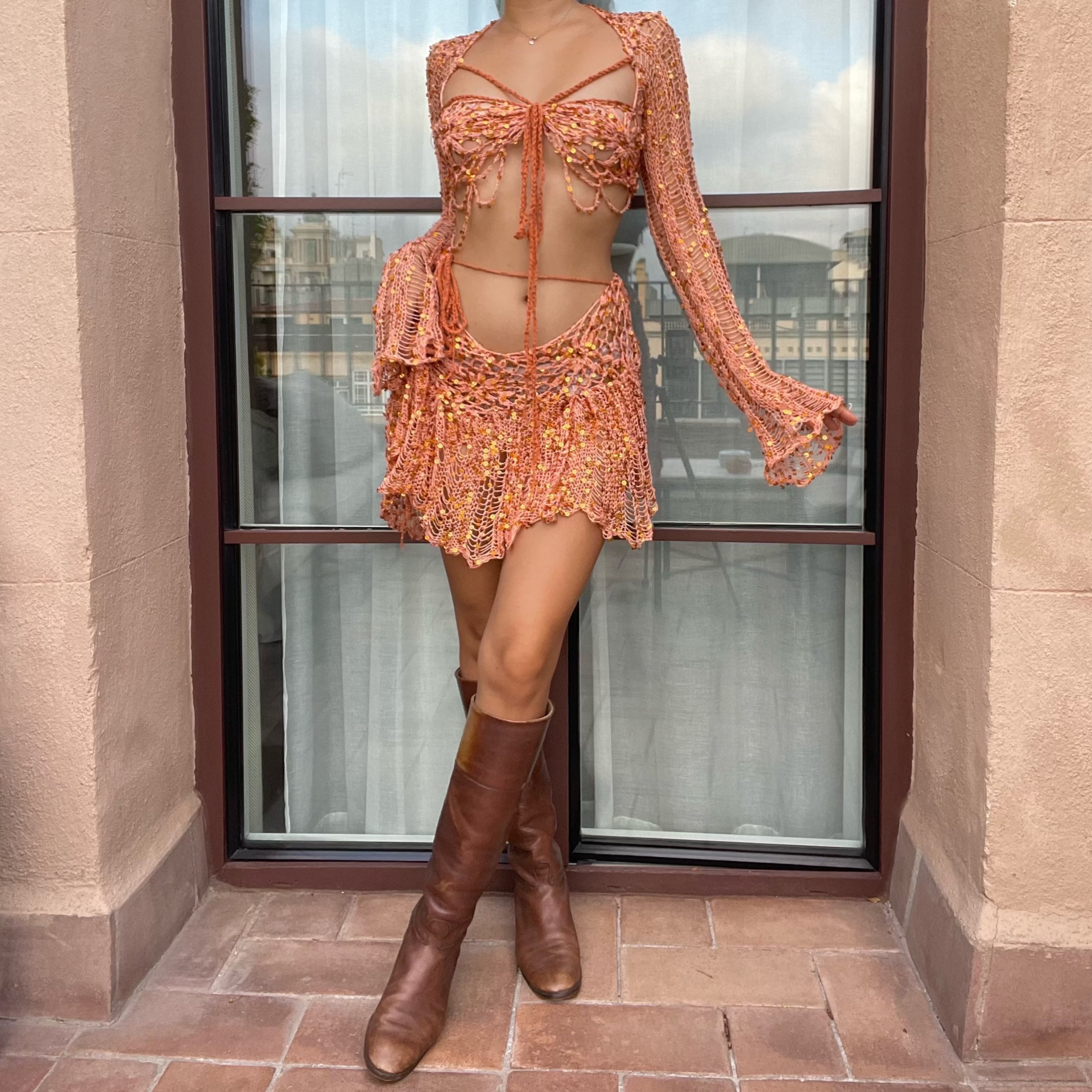 Butterfly set ( Top & Skirt ) - Orange