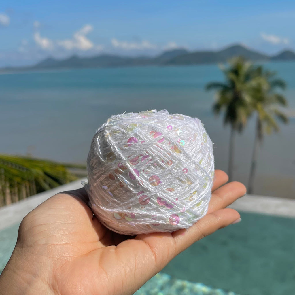 Cotton sequin yarn - White