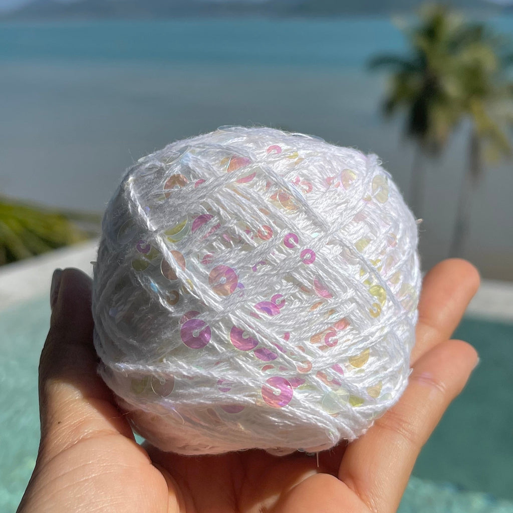 Cotton sequin yarn - White