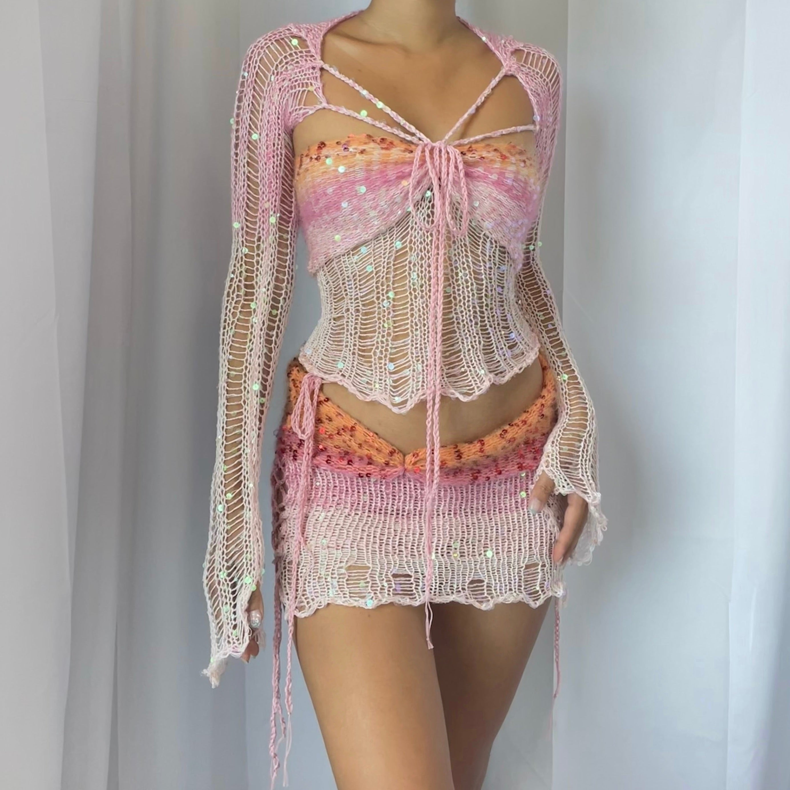 Butterfly set (Top & Skirt ) - Pink & Orange