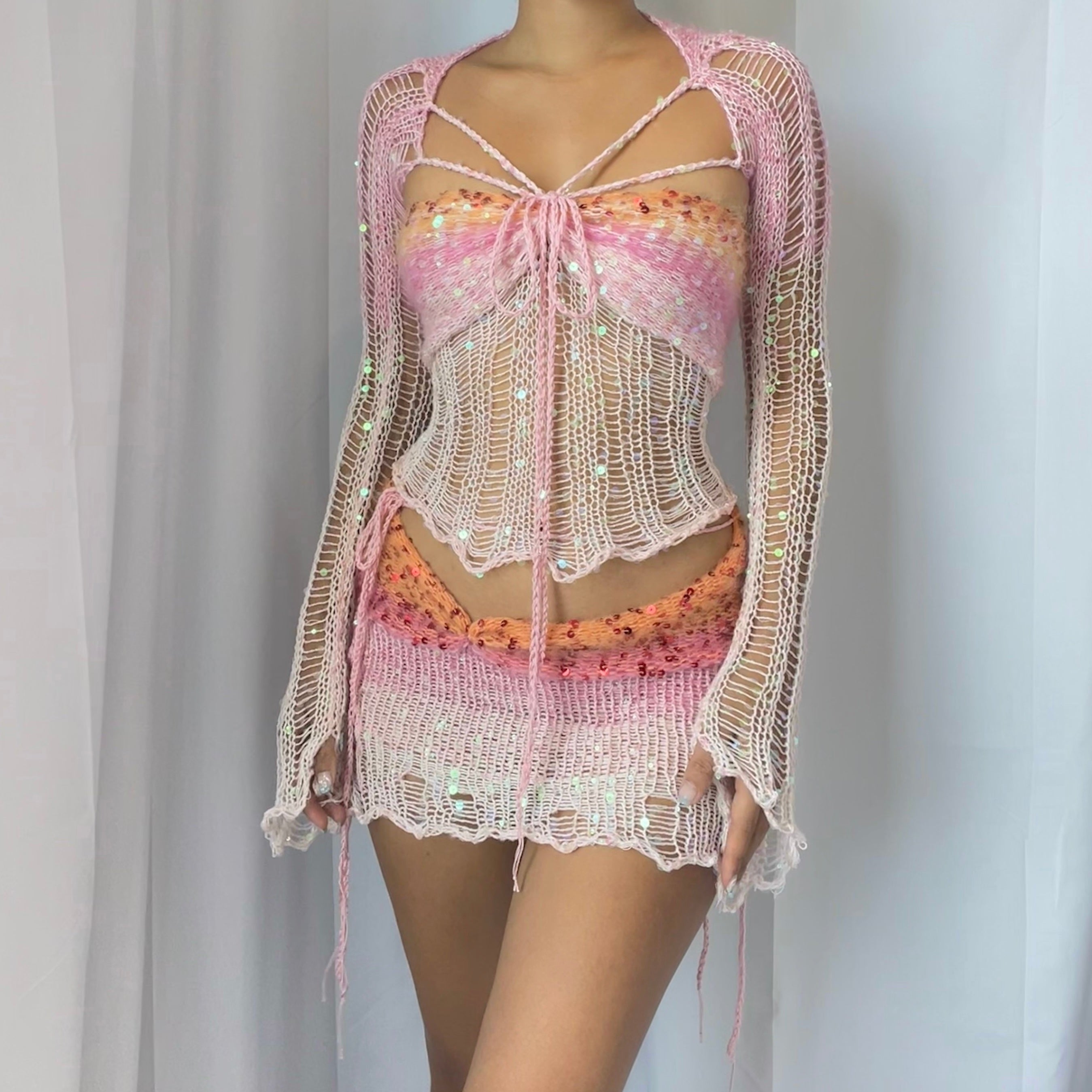 Butterfly set (Top & Skirt ) - Pink & Orange