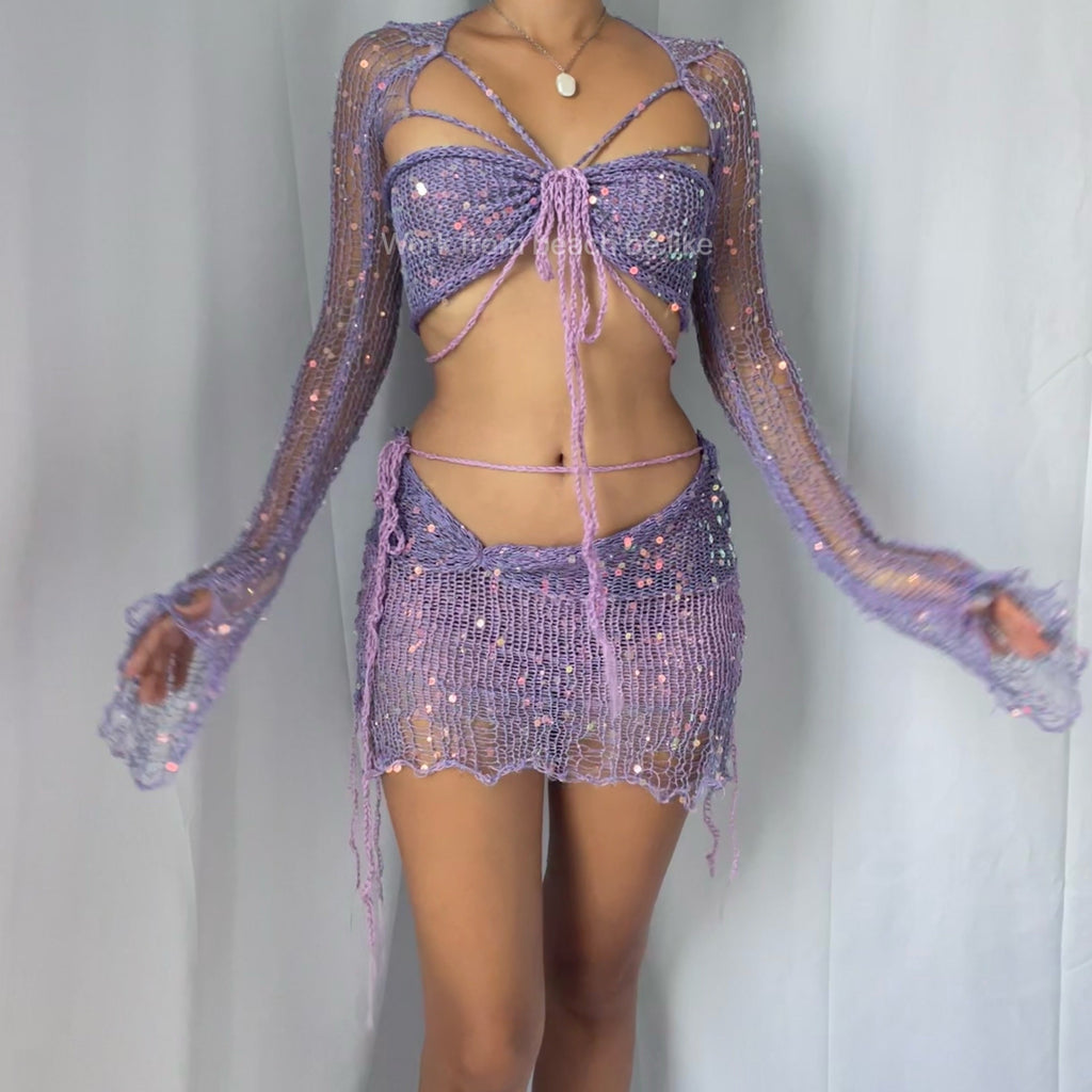 Butterfly set (Top & Skirt) - Dark Purple