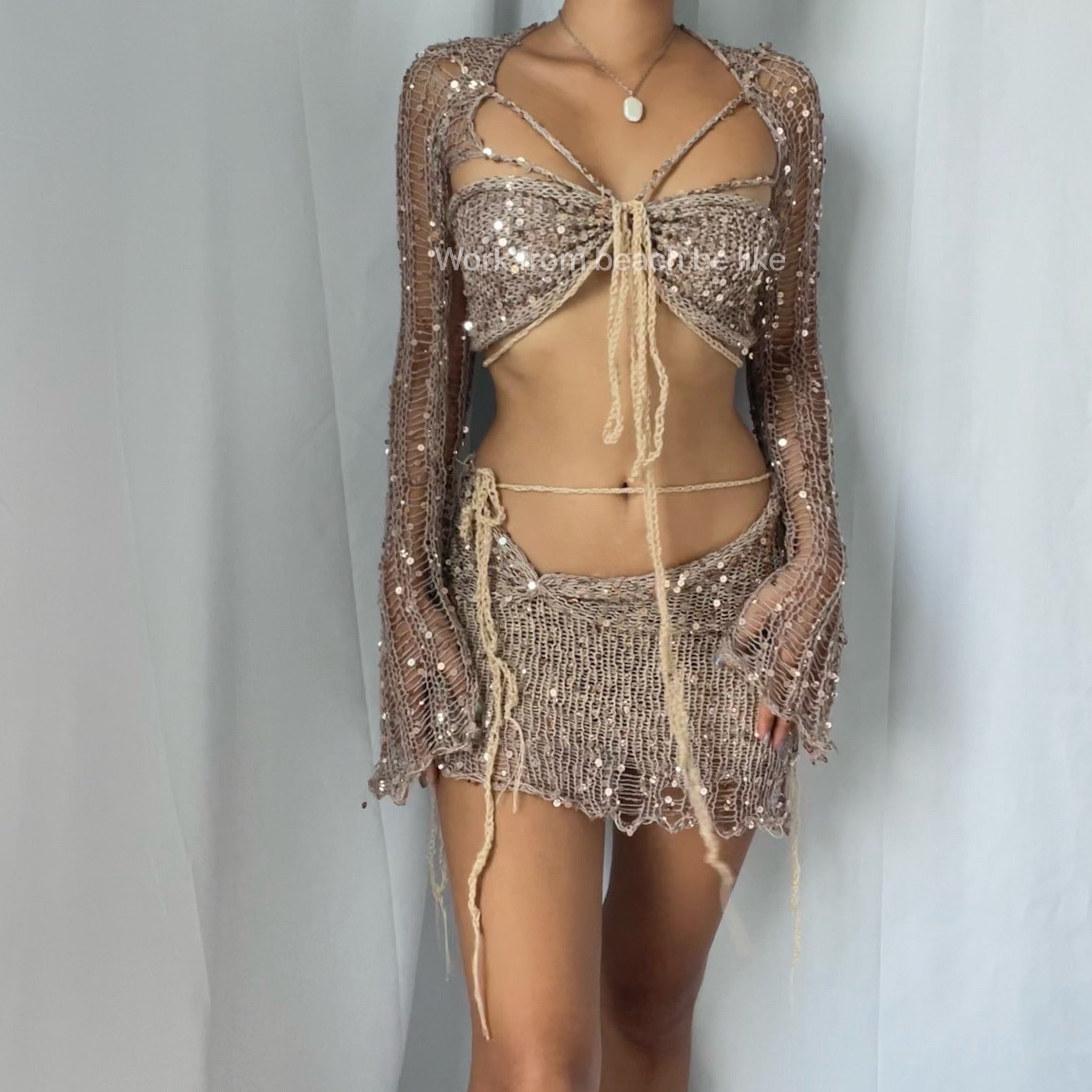 Butterfly set (Top & Skirt) - Nude