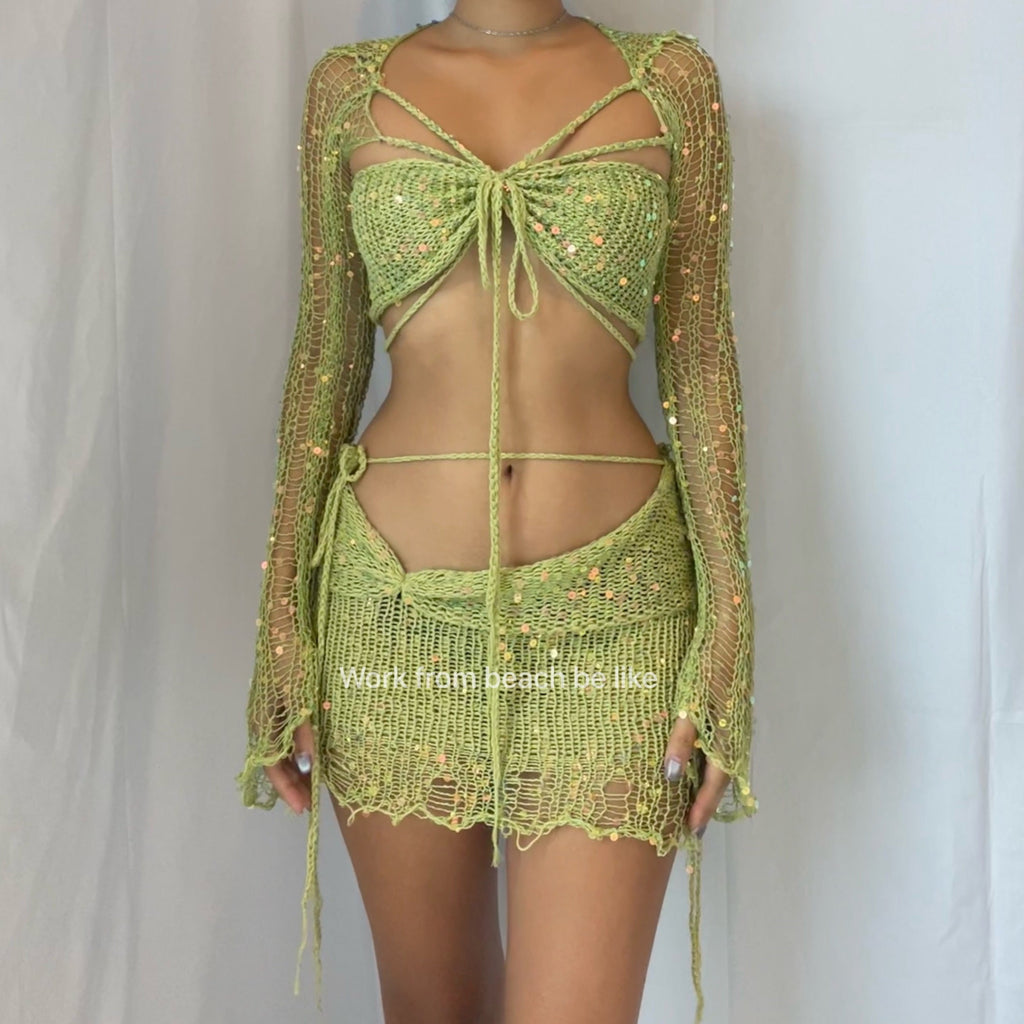 Butterfly set (Top & Skirt) - Lime
