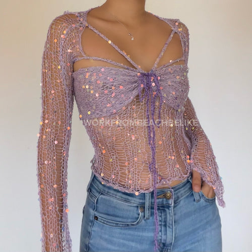 "Top & Sleeves" Butterfly sleeve top (Long length) - Purple