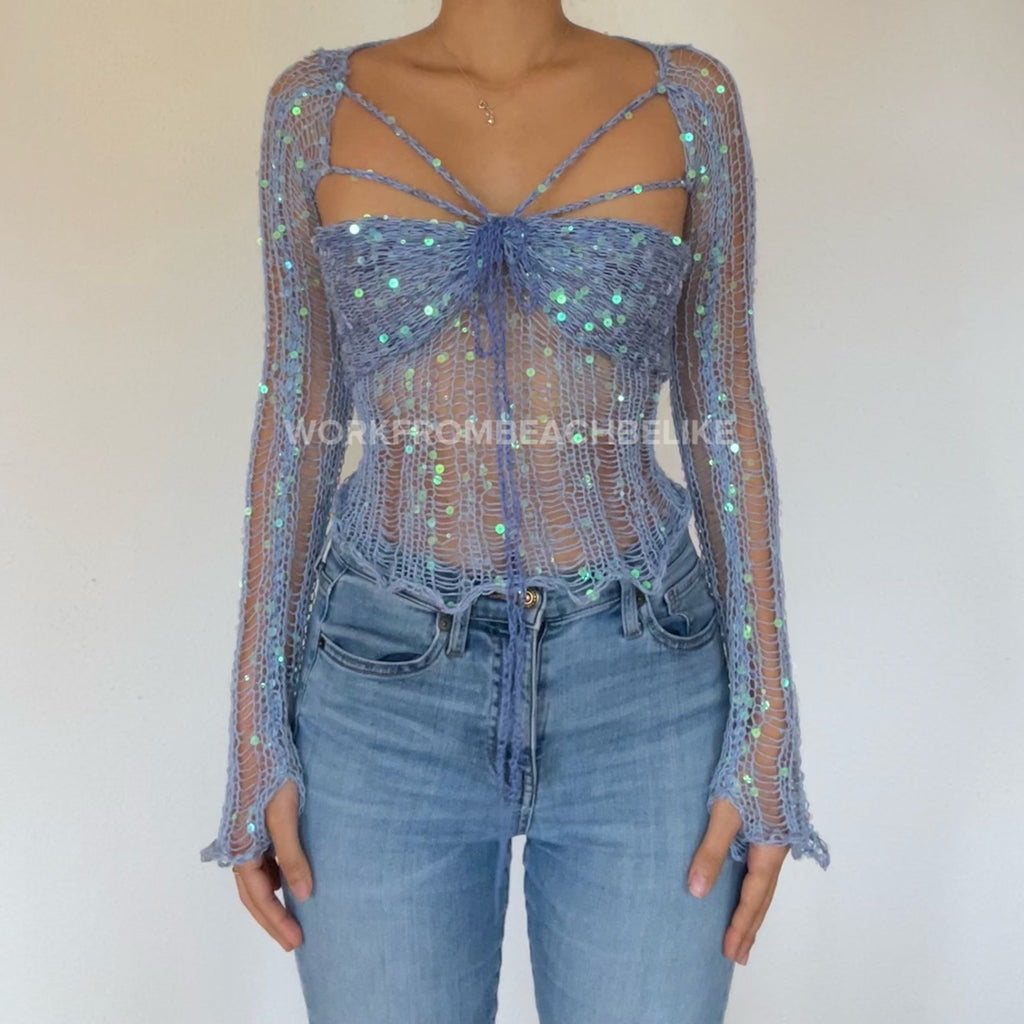 "Top & Sleeves" Butterfly sleeve top (Long length) - Blue