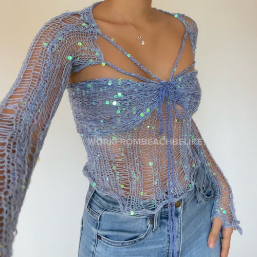 "Top & Sleeves" Butterfly sleeve top (Long length) - Blue