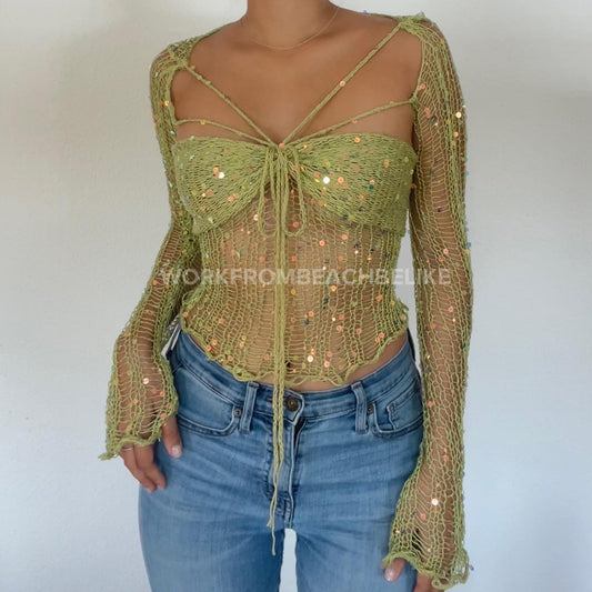 "Top & Sleeves" Butterfly sleeve top (Long length) - Lime