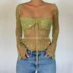 "Top & Sleeves" Butterfly sleeve top (Long length) - Lime
