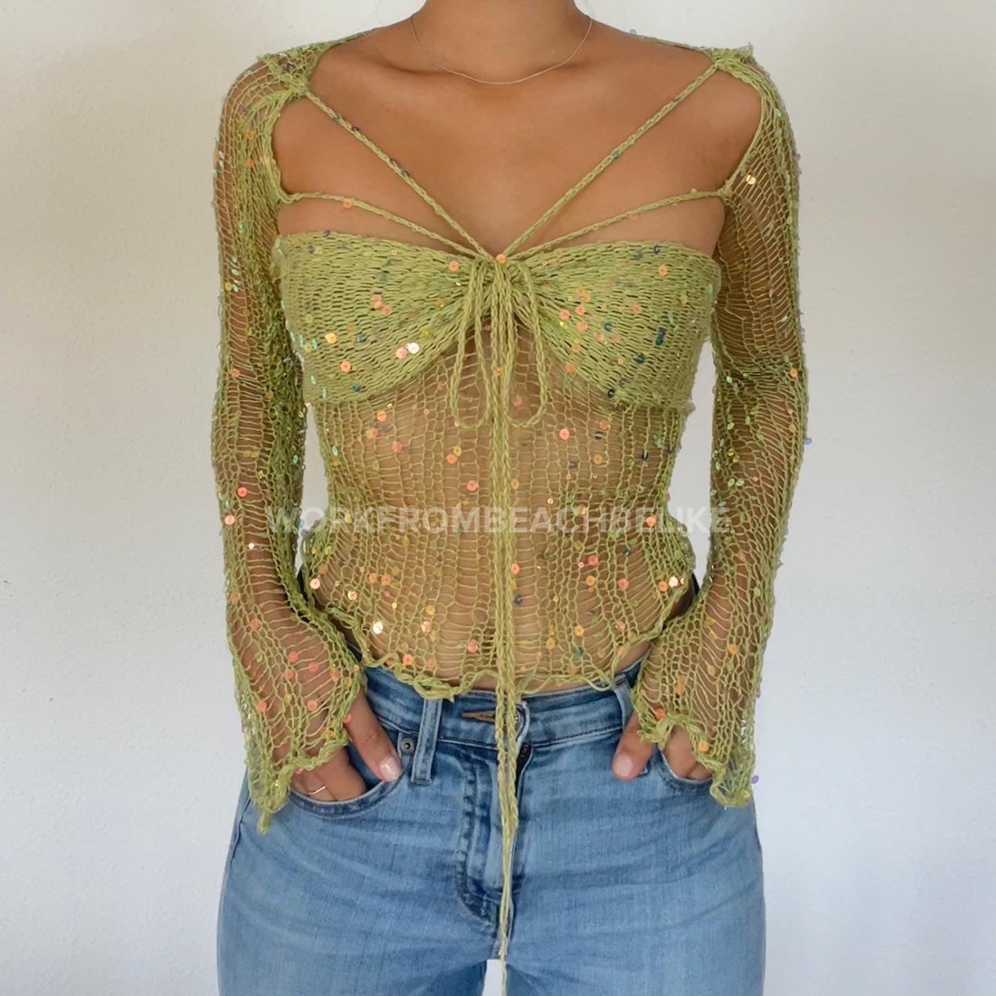 "Top & Sleeves" Butterfly sleeve top (Long length) - Lime