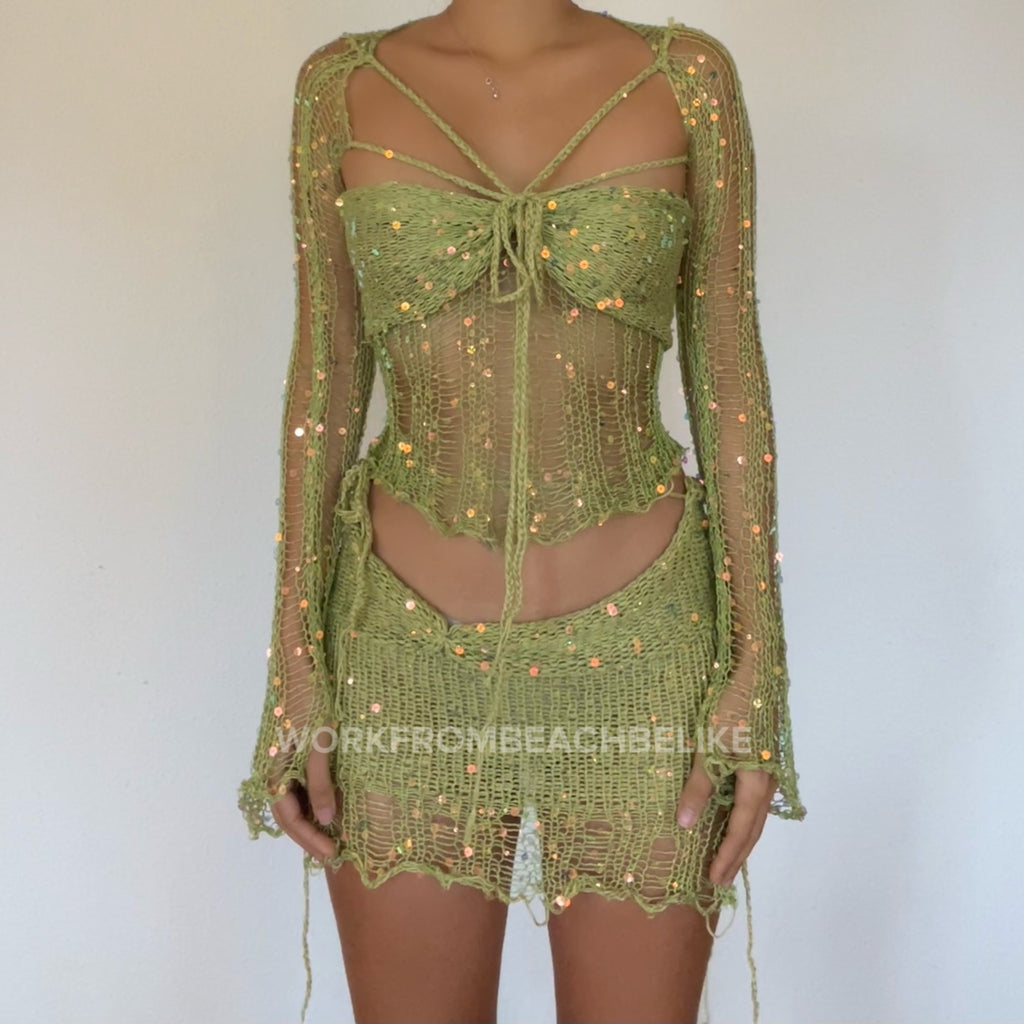 Butterfly set (Top & Skirt ) - Lime
