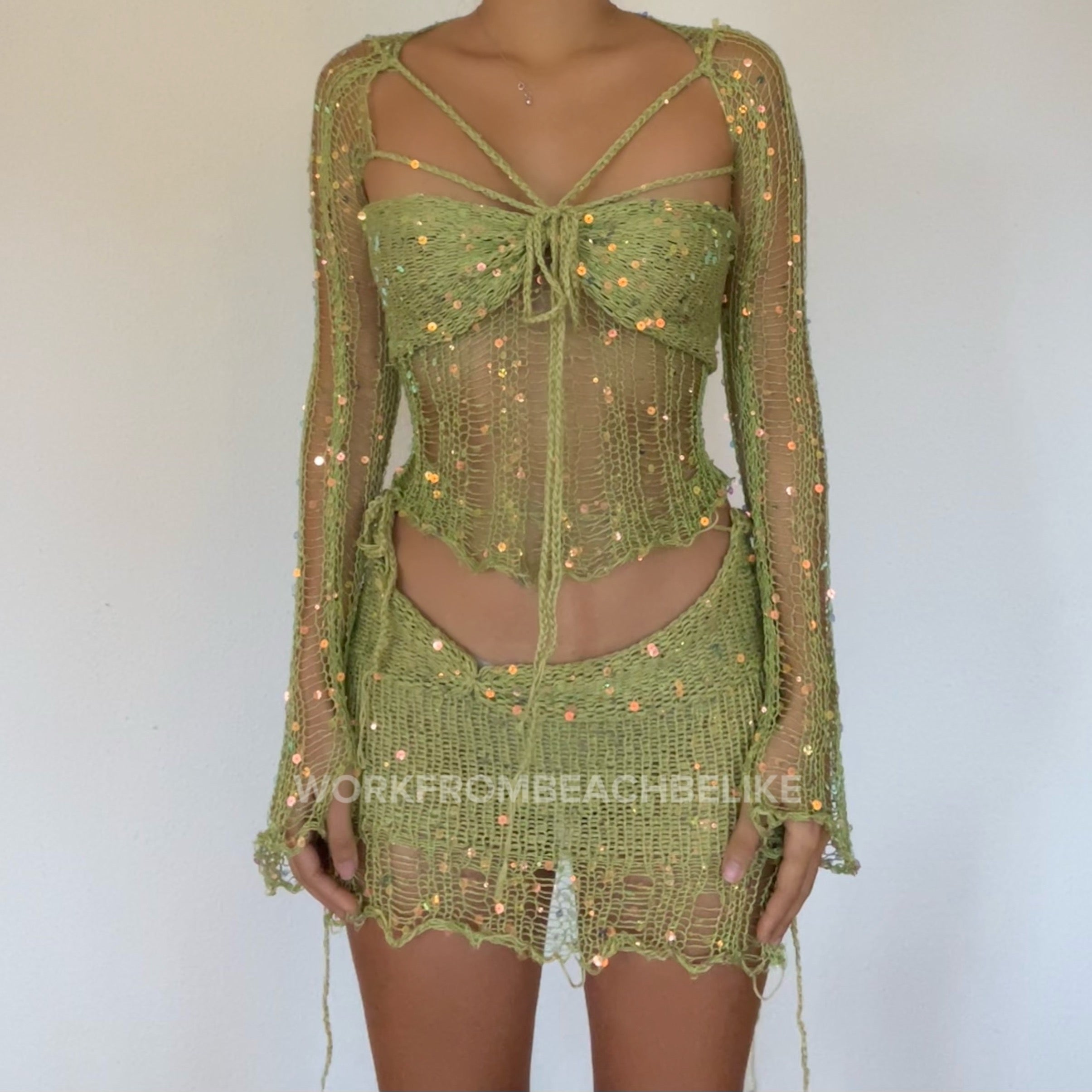 Butterfly set (Top & Skirt ) - Lime