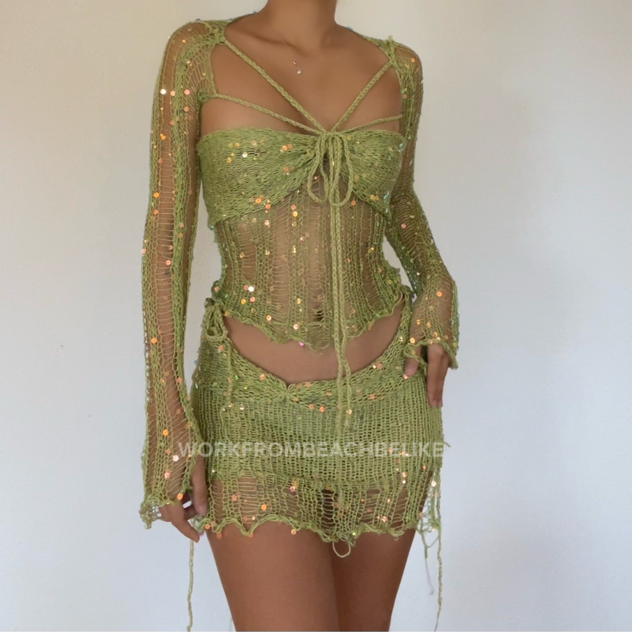 Butterfly set (Top & Skirt ) - Lime