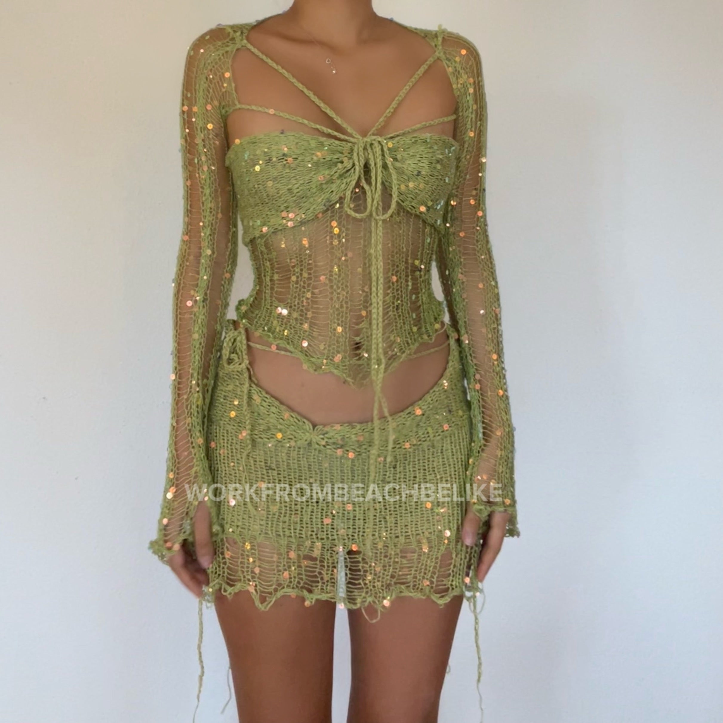 Butterfly set (Top & Skirt ) - Lime