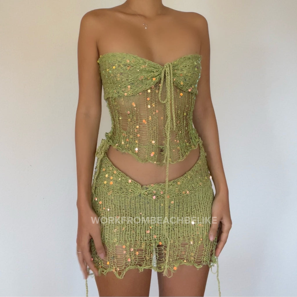 Butterfly set (Top & Skirt ) - Lime