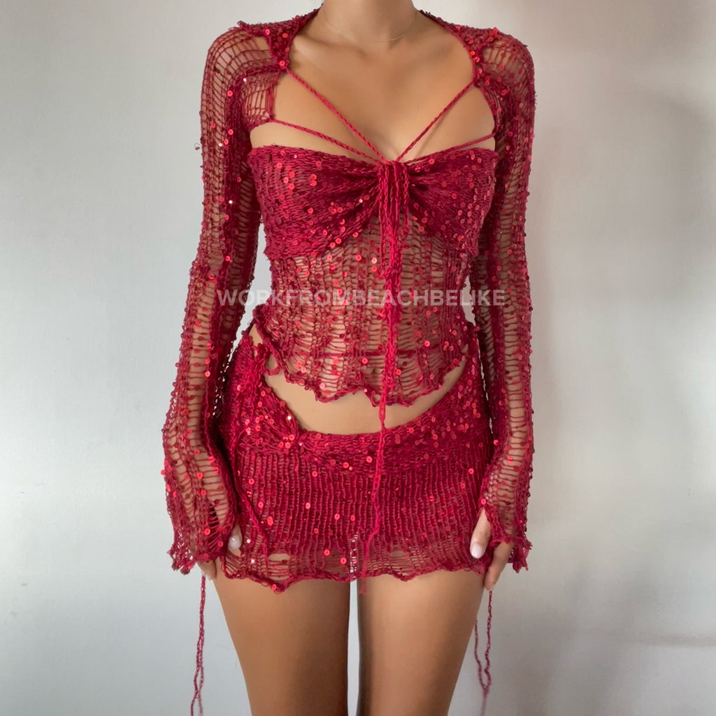 Butterfly set (Top & Skirt) - Red