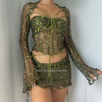 Butterfly set (Top&Skirt) - Olive green