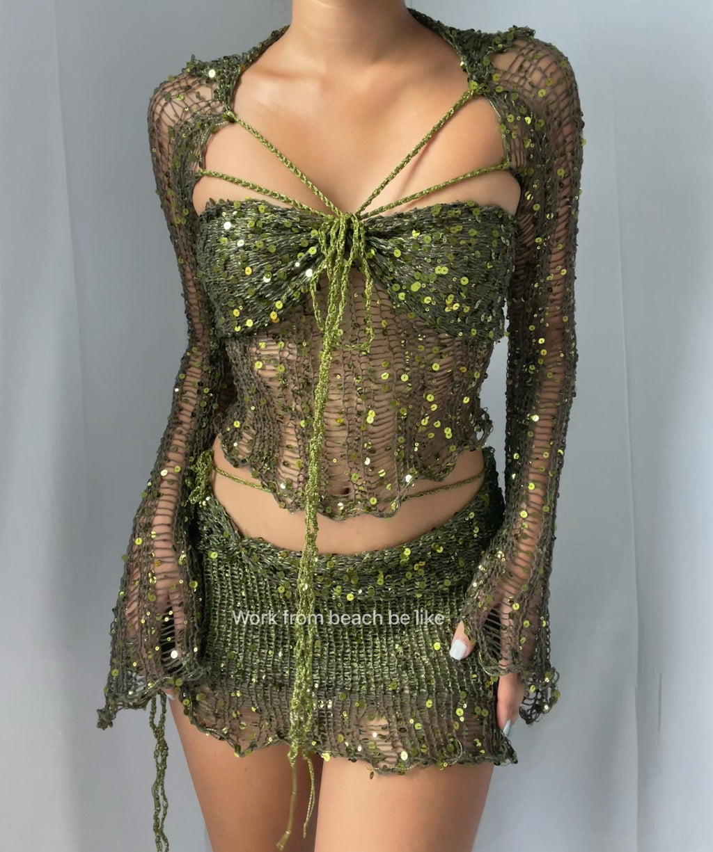 Butterfly set (Top&Skirt) - Olive green