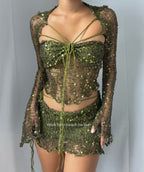 Butterfly set (Top&Skirt) - Olive green