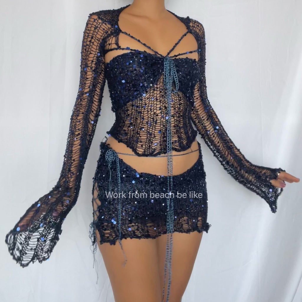 Butterfly set (Top & Skirt) - Dark Blue
