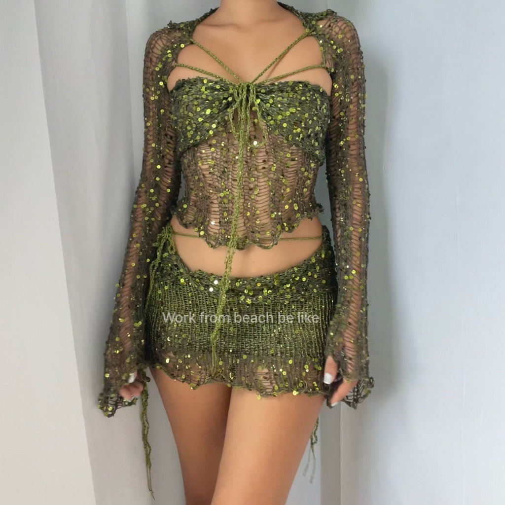 Butterfly set (Top&Skirt) - Olive green