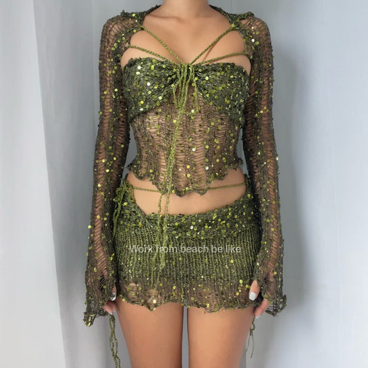 Butterfly set (Top&Skirt) - Olive green